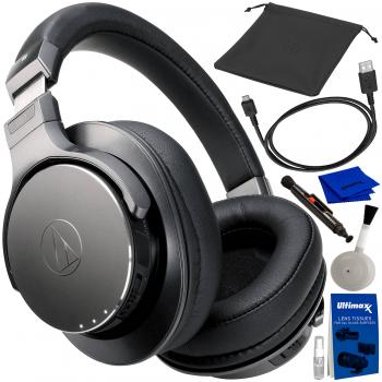 Audio-Technica ATH-DSR7BT Consumer Wireless Over-Ear Headphones with Pure Digital Drive (Refurbished) & Starter Accessory Bundle