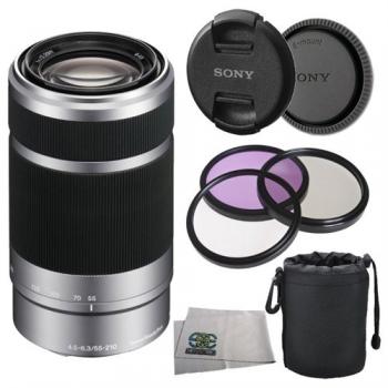 Sony SEL55210 55-210mm f/4.5-6.3 Lens + Accessory Bundle (Silver)