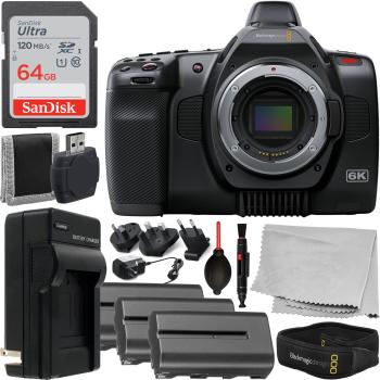 Blackmagic Design Pocket Cinema Camera 6K G2 - Includes: SanDisk 64 Ultra Memory Card + 2X Seller Replacement Batteries + Cleaning Essentials + More