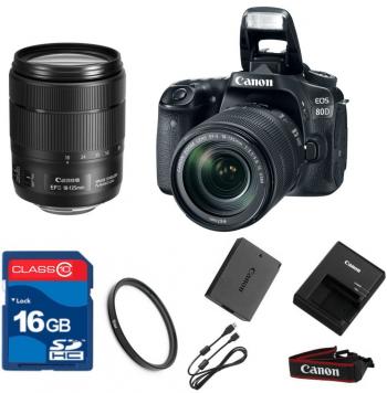 Canon EOS 80D DSLR + 18-135mm IS USM Lens + Basic Bundle