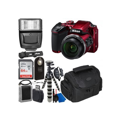 Nikon COOLPIX B500 Digital Camera (Red) with Accessory Bundle