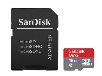 SanDisk Ultra 16GB Ultra Micro SDHC UHS-I/Class 10 Card with Adapter (