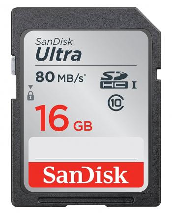 SanDisk 16GB Ultra Class 10 SDHC UHS-I Memory Card Up to 80MB Grey/Bla