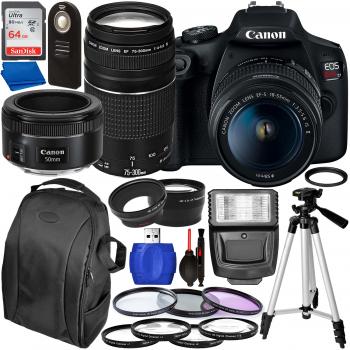 Canon EOS Rebel T7 DSLR Camera with 18-55mm 75-300mm & 50mm Canon Lens