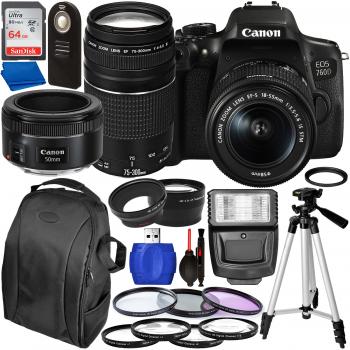 Canon EOS 760D DSLR Camera with 18-55mm 75-300mm & 50mm Canon Lenses &