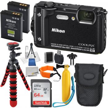 Nikon COOLPIX W300 Digital Camera (Black) with Deluxe Accessory Bundle