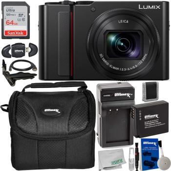 Panasonic Lumix DC-ZS200 Digital Camera (Black) + SanDisk 64GB Ultra S