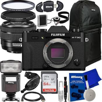 FUJIFILM X-T30 II Mirrorless Camera with XC 15-45mm OIS PZ Lens (Black