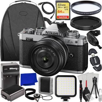 Nikon Zfc (Silver) Mirrorless Camera with 28mm Lens & Essential Accessory Bundle: SanDisk 64GB Extreme SDXC Spare Battery Protective Multi-Coated UV Filter & More (25pc Bundle)