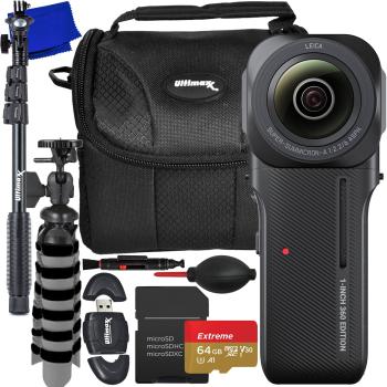 Insta360 ONE RS 1-Inch 360 Edition Camera with Essential Accessory Bundle: SanDisk 64GB Extreme microSDXC Memory Card 48” Monopod Mini “Gripster” Tripod & More (12pc Bundle)