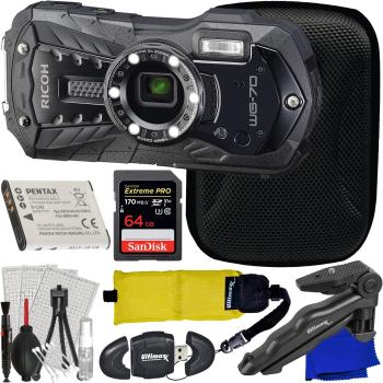 Ricoh WG-70 Digital Camera (Black) with Essential Accessory Bundle: Sa