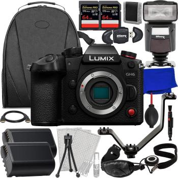 Panasonic Lumix GH6 Mirrorless Camera (Body Only) + 2X SanDisk 64GB Ex