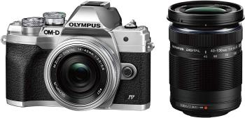 Olympus OM-D E-M10 Mark IV Mirrorless Camera with 14-42mm EZ Lens (Silver) & ED 40-150mm f/4-5.6 R Lens (Black)