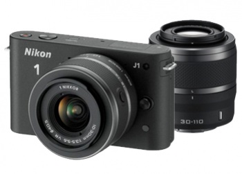 Nikon 1 J1 Mirrorless Digital Camera with 10-30mm / 30-110mm Lens (Bla