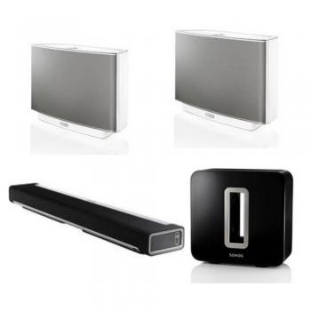 Sonos Deluxe Royalty Kit (Featuring:) Sonos PLAYBAR Wireless Soundbar + 2 PLAY:5 Speakers (White) and Sonos SUB Wireless Subwoofer (Black Gloss)