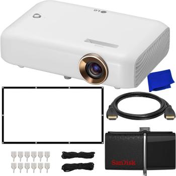 LG CineBeam PH510P 550-Lumen HD Portable DLP Projector with Miracast + SanDisk Ultra Dual USB Drive 3.0 Flash Drive 32GB 120” Projection Screen & More (23pc Bundle)